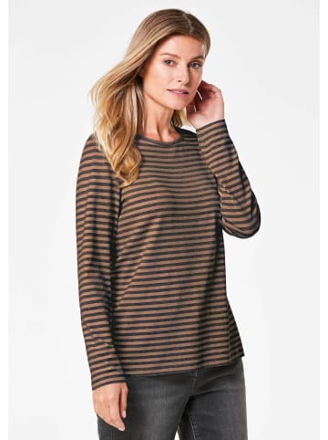 GOLDNER Ringelshirt mit U-Boot-Ausschnitt in schwarz / milchkaffee / geringelt