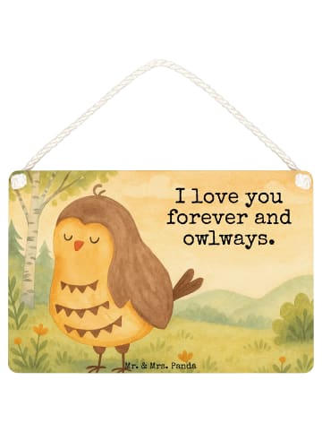 Mr. & Mrs. Panda Schild Eule Zufrieden Design mit Spruch in Weiß