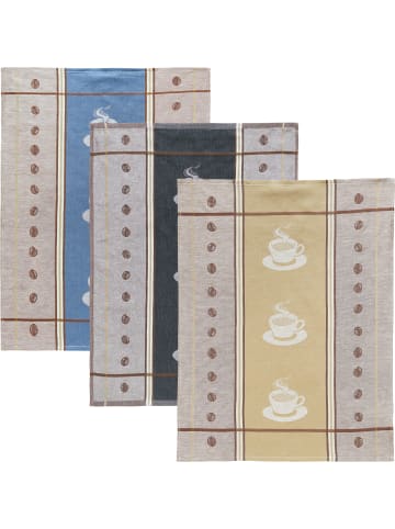 Kracht Jacquard, Halbleinen, Leinen / Halbleinen Geschirrtuch 3er-Pack Espresso in Kaffee