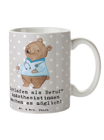 Mr. & Mrs. Panda Porzellantasse Anästhesistin Freude mit Spruch in Grau Pastell