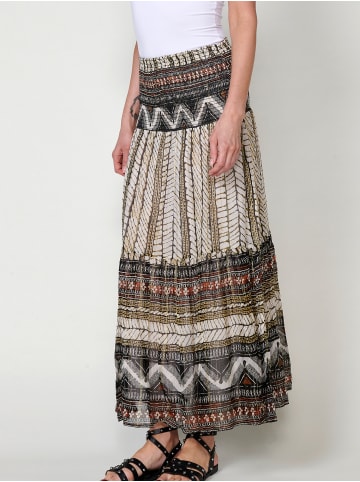 KOROSHI Langer damenrock aus bedrucktem chiffon in weiß