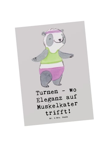 Mr. & Mrs. Panda Postkarte Turnen Eleganz mit Spruch in Grau Pastell