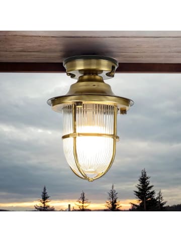 Licht-Erlebnisse Außen Deckenlampe Ø 16 x (H)23 cm in Messing Antik