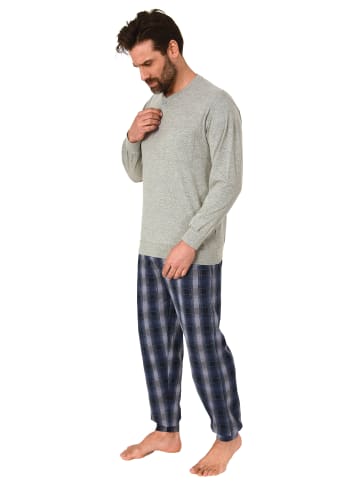 NORMANN Schlafanzug Bündchen und karierter Jersey Hose - 78089 in grau