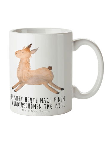 Mr. & Mrs. Panda Kaffeetasse Lama Springen mit Spruch in Weiß