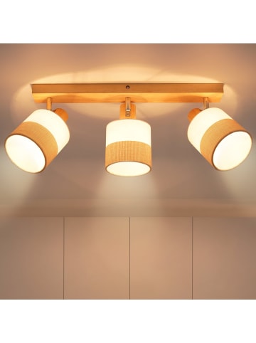 ZMH Deckenleuchte in schwarz 3-flammige E14 Holz verstellbar mit Stofflampenschirm