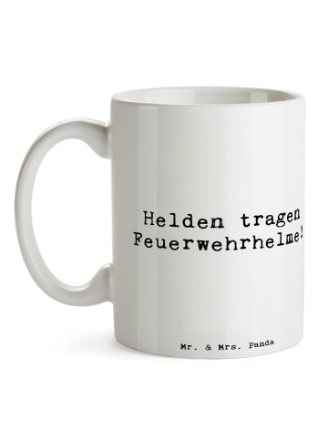 Mr. & Mrs. Panda Bürotasse Spruch Feuerwehrmann Helden mit Spruch in Weiß