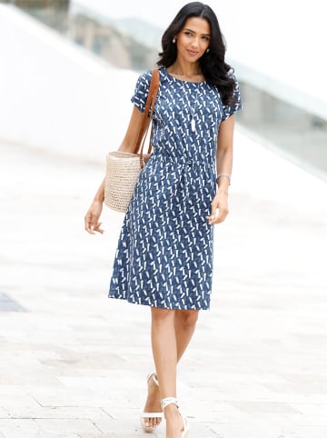 Sieh an! Jersey-Kleid in dunkelblau-ecru-bedruckt