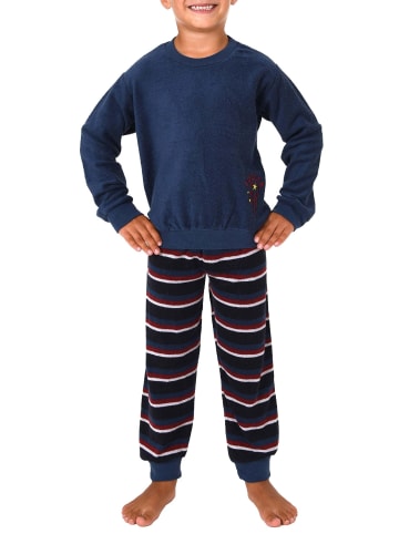 NORMANN Frottee Pyjama Schlafanzug Bündchen Fussball - 50802 in blau