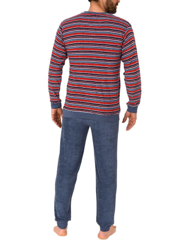 NORMANN Frottee Pyjama Schlafanzug Bündchen Streifen - 51512 in Dunkelblau