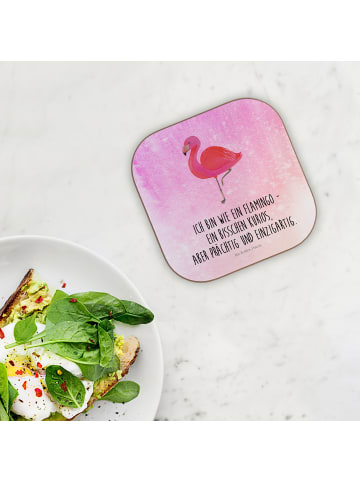 Mr. & Mrs. Panda Glas-Untersetzer Flamingo Classic mit Spruch in Aquarell Pink