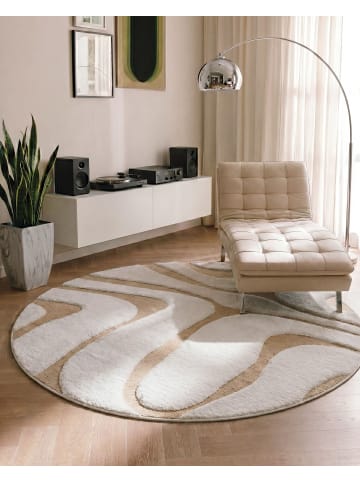 Beliani Kurzflor HARTZ in Beige/Weiß - (W) 160 x (L) 160 cm