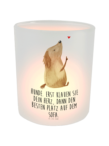 Mr. & Mrs. Panda Windlicht Glas Hund Liebe mit Spruch in Transparent