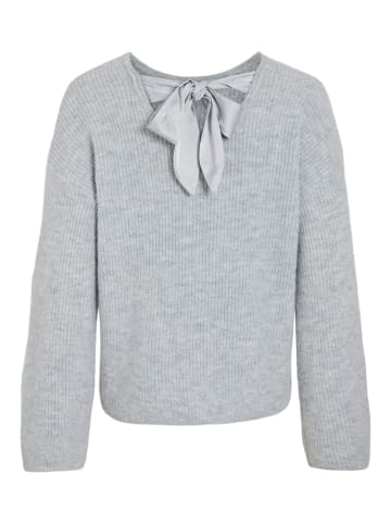 Vila Eleganter Pullover mit Rückenschleife und Ripp-Struktur Design in Grau