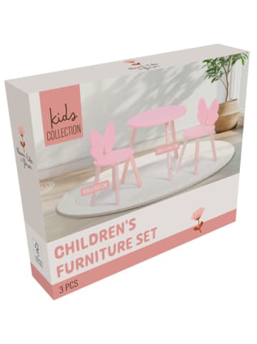 Home&Styling Collection Kindermöbel-Set mit rosa Schleife: Tisch + 2 Stühle in Rosa, 47,5 x 50 x 50 cm