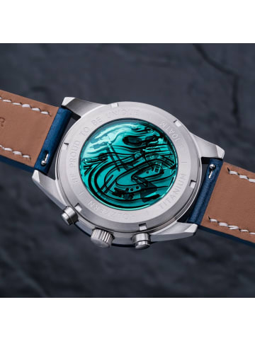 Holzkern Herrenuhr Titan Neverrest Marmor/Blau