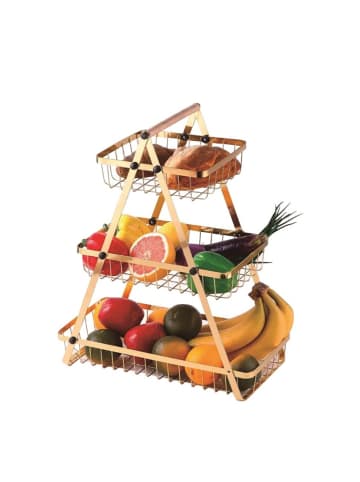 Cheffinger 3-stöckige Etagere mit Griff, Obstkorb in Gold - Tragbar & Platzsparen in Gold