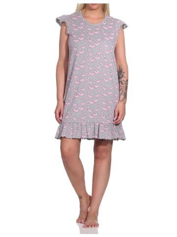 NORMANN Kurzarm Nachthemd Herz - 79390 in grau