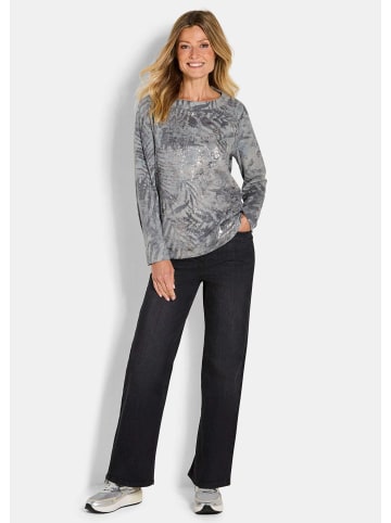 GOLDNER Kurzgröße:  Langarm Printshirt, U-Boot-Ausschnitt in grau / gemustert