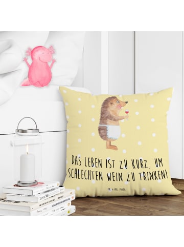 Mr. & Mrs. Panda Kissen für Sofa Igel Wein mit Spruch in Gelb Pastell