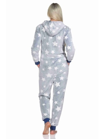 NORMANN Schlafanzug Jumpsuit Overall Sterne Coralfleece - 76731 in blau