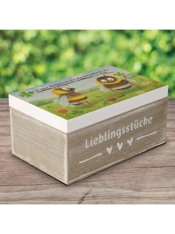 Mr. & Mrs. Panda Holzkiste Hummeln Kleeblatt Design mit Spruch in Weiß