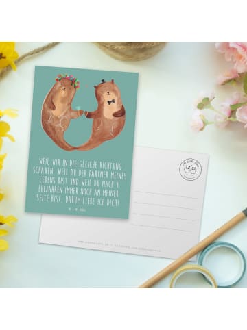 Mr. & Mrs. Panda Postkarte 4. Hochzeitstag Seidenhochzeit mit Sp... in Meeresbrise
