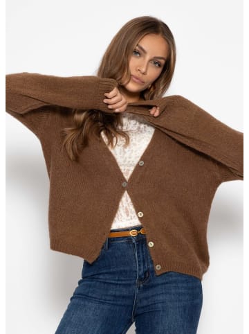 SASSYCLASSY Cardigan mit V-Ausschnitt und Knopfleiste in Braun