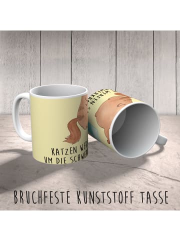 Mr. & Mrs. Panda Reisebecher Katze Wasserglas mit Spruch in Gelb Pastell