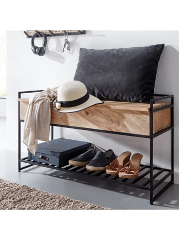 KADIMA DESIGN Flurbank mit Stauraum | Mango Massiv/Metall, 90x52cm, Braun in Beige