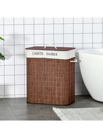 HOMCOM Wäschekorb-52L x 32B x 63H cm-Braun+Weiß
