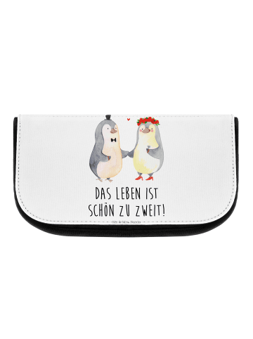 Mr. & Mrs. Panda Make-up-Tasche Pinguin Heirat mit Spruch in Weiß