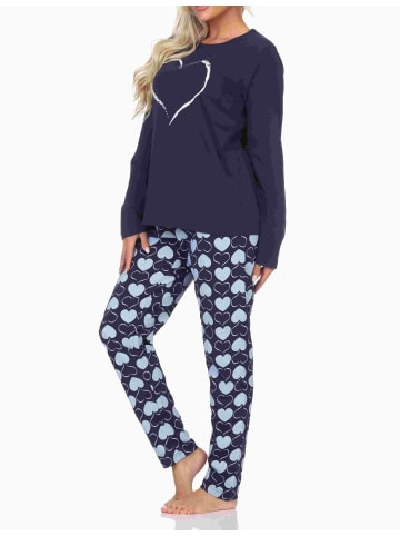 NORMANN Schlafanzug Pyjama langarm Herz Tupfen Punkte - 88005 in navy