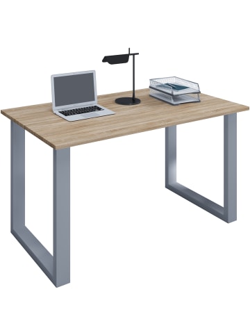 VCM  Schreibtisch Bürotisch Computertisch 160x80 Lona U in Silber / Sonoma-Eiche