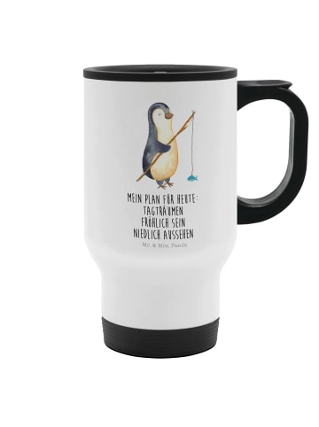 Mr. & Mrs. Panda Thermobecher Pinguin Angler mit Spruch in Weiß
