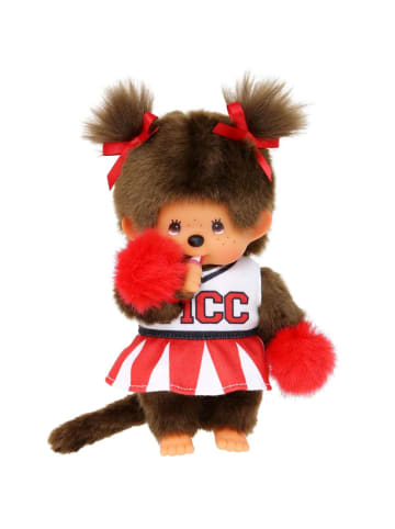 Monchhichi Mädchen im Cheerleader-Kleid | 20 cm Monchhichi Puppe | zwei Zöpfchen
