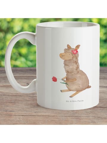 Mr. & Mrs. Panda Plastikbecher Alpaka Blume ohne Spruch in Weiß