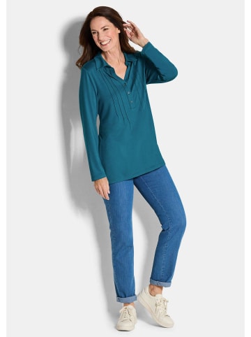 GOLDNER Halbarm Blusenshirt mit Hemdkragen in petrol