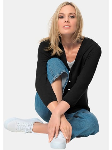 GOLDNER Kurzgröße:  Weiche Kaschmirstrickjacke mit V-Ausschnitt in schwarz