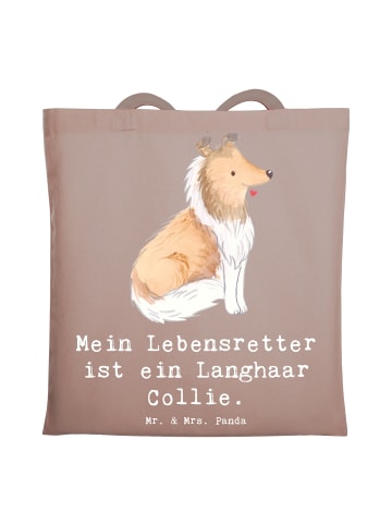 Mr. & Mrs. Panda Tote Bag Langhaar Collie Lebensretter mit Spruch in Braun Pastell