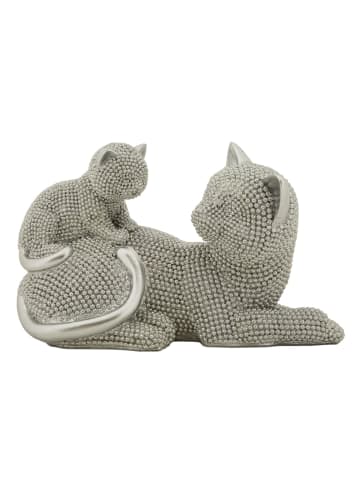 Mauro Ferretti Katze mit Welpe aus silbernem Kunstharz, 19 x 9 x 13 cm