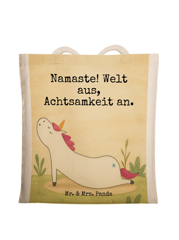 Mr. & Mrs. Panda Shopping Tasche Einhorn Yoga Design mit Spruch in Weiß