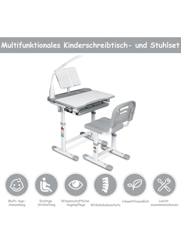 COSTWAY Schreibtisch mit Lampe & Stuhl in Grau