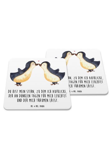 Mr. & Mrs. Panda Untersetzer für Gläser Pinguin Liebe mit Spruch in Weiß
