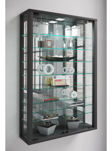 VCM  Wandvitrine Glasvitrine Vitrosa Spiegel in Schwarz