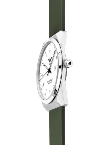 KHS Herrenuhr Slingshot Quarz Silikonband Khaki Weiß / Grün / Silber