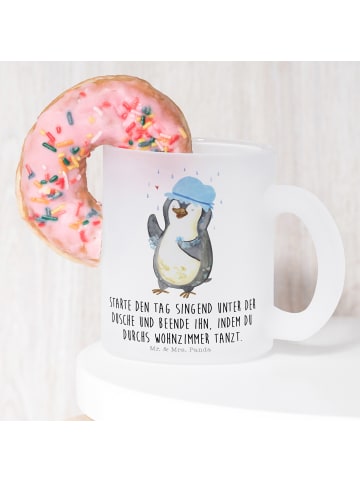 Mr. & Mrs. Panda Kaffeetasse Pinguin Duschen mit Spruch in Transparent