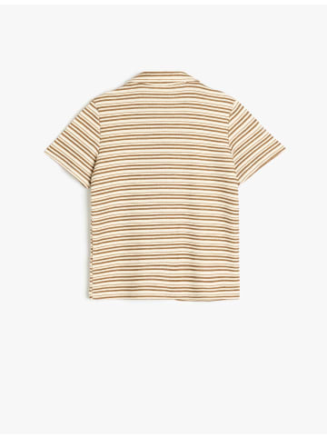 KOTON TSHIRT SS POLO in Ecru Gestreift