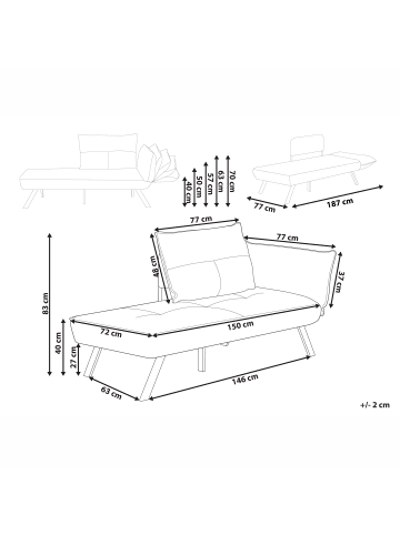 Beliani Chaiselongue ROCAMADOUR in Grün/Schwarz - (W) 150 x (H) 83 x (L) 72 cm