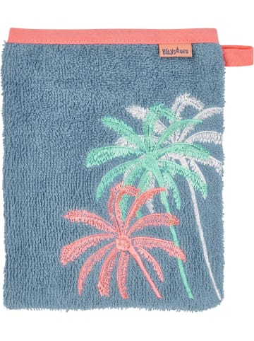 Playshoes Frottee-Waschhandschuh Palmen in blau
